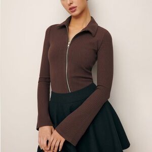 Reformation Chocolate Ribbed Knit Top